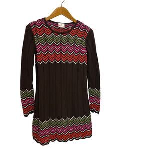 Hanna Andersson - Girls Chevron Knit Brown Lined Sweater Dress - 160cm ( 14-16 )